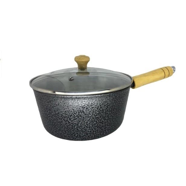 Panela Caçarola Alumínio Batido grosso Preto Cabo e Pomel de Madeira 24 cm Tampa de Vidro caçarolas casa cozinha