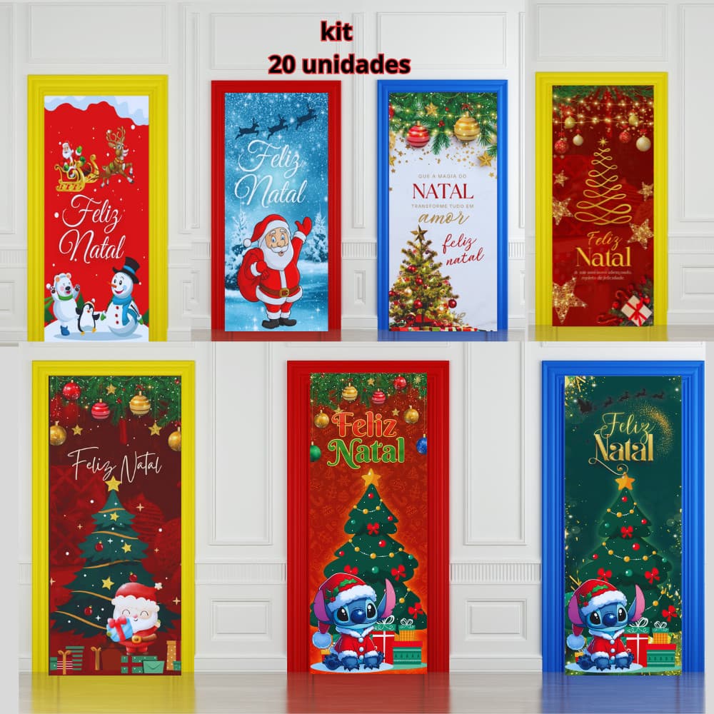 Kit 20 Capas Decorativa Para Porta  Painel Tecido 0,85x2,10m Tema Ano Novo e Natal Varias Estampas Tecido De Qualidade
