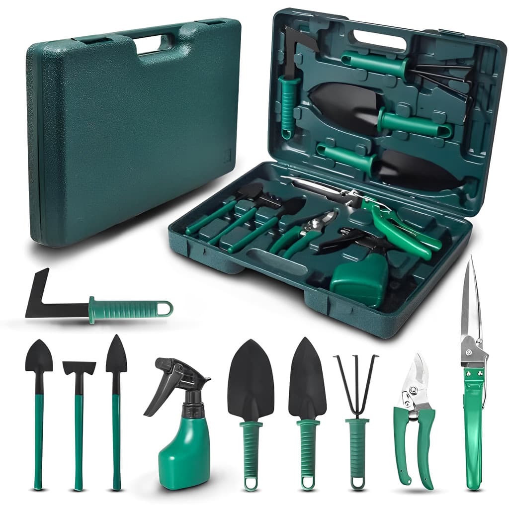 Kit Para Jardinagem Jardim Jogo Ferramentas Grama Corta Galhos Maleta Pás Poda 10 Peças Com Maleta