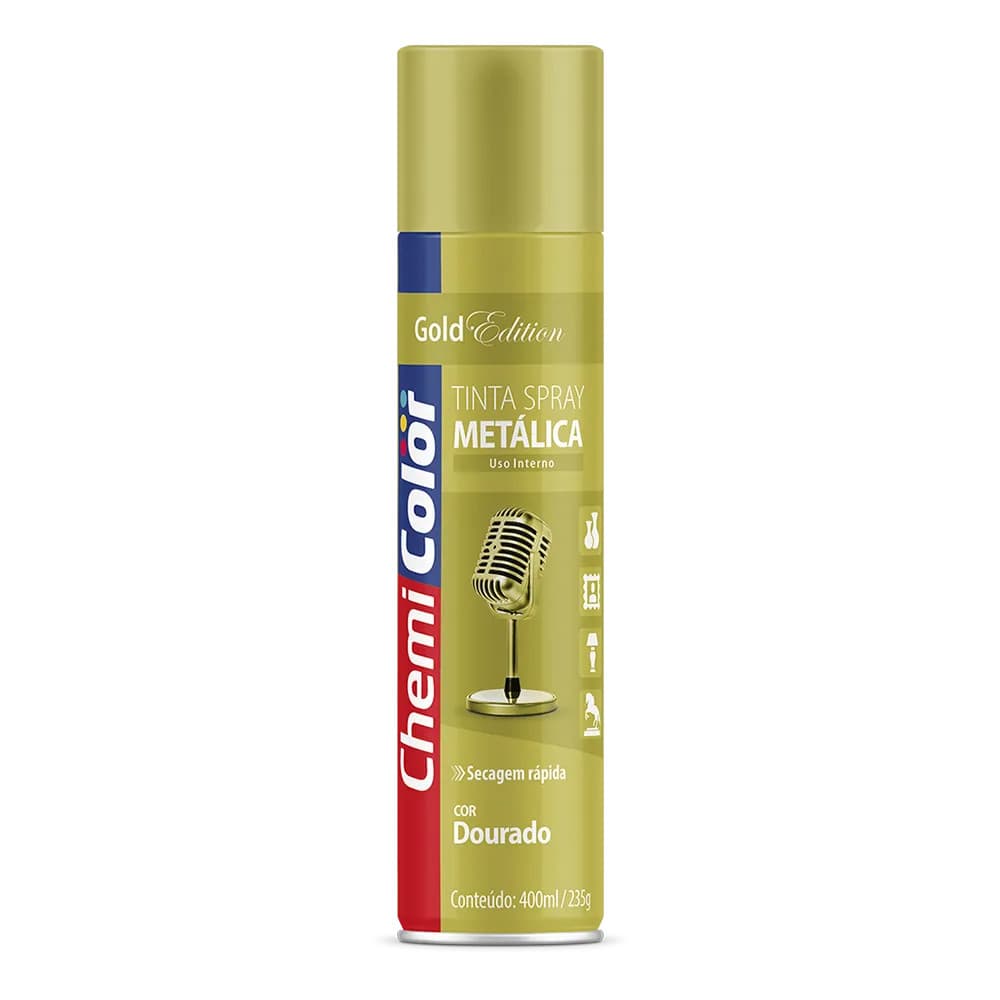 Tinta Spray Spray Dourado Efeito Metálico 400mL Chemicolor