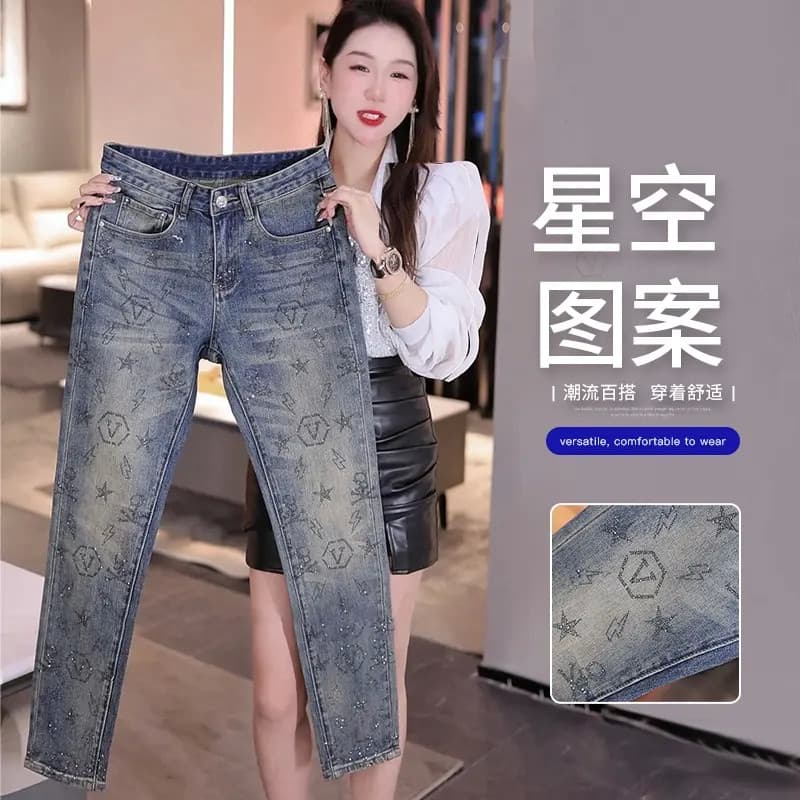 Primavera verão novo estilo Original High-End céu estrelado quente diamante Jeans masculino moda All-Match fino-ajuste p