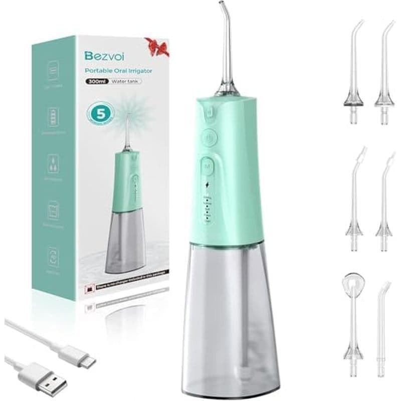 Bezvoi Water Flosser Teeth Pick : 5 Modos De Fio Dental De Água Sem 300ML Portátil Recarregável IPX7 À Prova D'água Elét