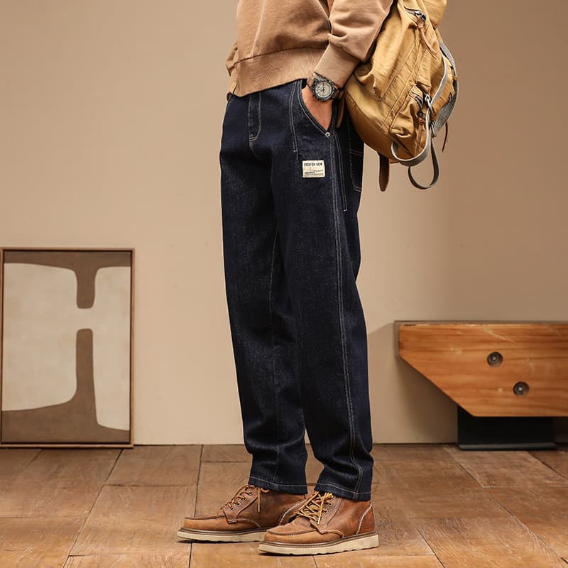 150kg plus size masculino primavera outono novo estilo mais Jeans gordo solto plus size estiramento lavado calças Jeans