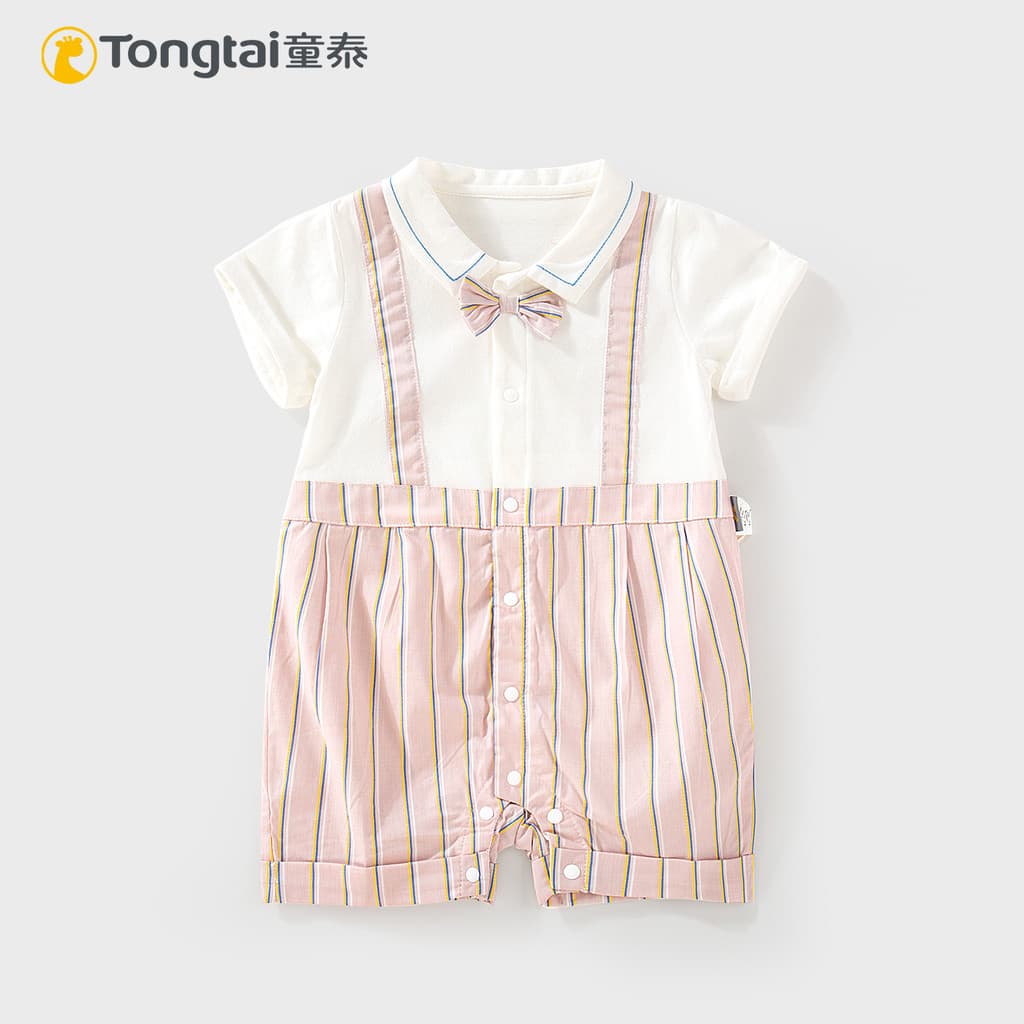 Tongtai novo estilo bebê menino lapela manga curta macacão bebê alça falsa macacão pequeno cavalheiro gravata borboleta