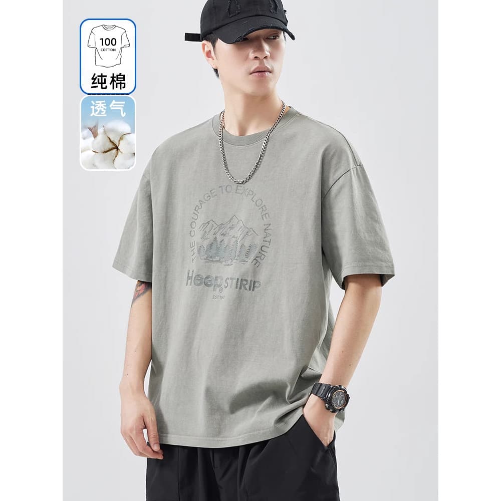 Camiseta masculina de manga curta de algodão puro verão 2025 novo estilo Casual solto respirável algodão meninos camisa