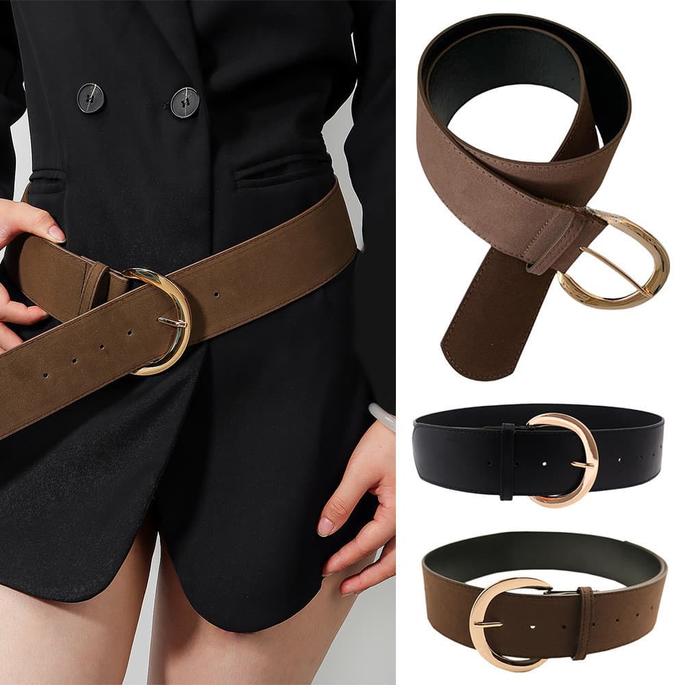Cinto Largo De Camurça Fosca Couro PU Fivela Dourada Slim Retrô Casual Jeans Decoração Cintura