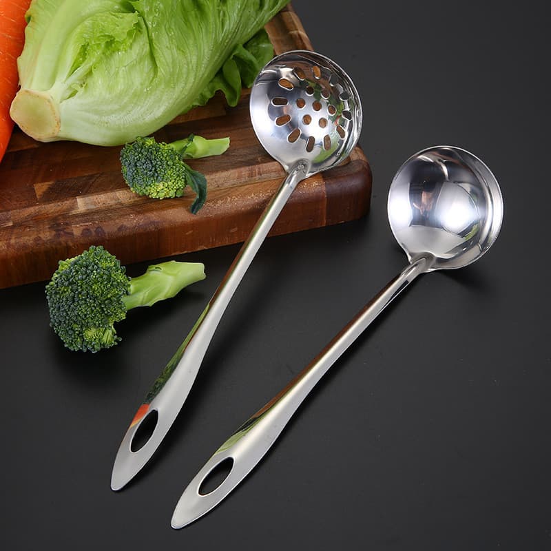 Colher De Sopa De Aço Inoxidável 201 Concha Vazamento Grande Barraca De Comida Utensílios De Jantar Quente P