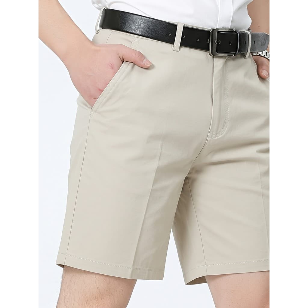 Homens idosos de meia-idade cáqui duplo plissado terno Shorts verão fino cintura alta solto respirável pai cinco pontos