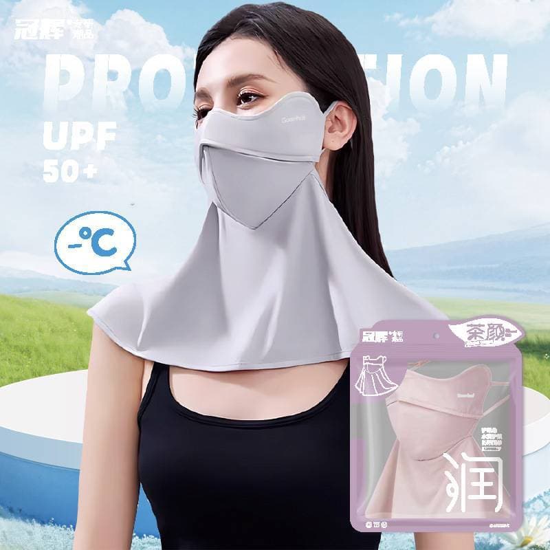 Guanhui máscara protetora solar feminina capa rosto cheio Anti-ultravioleta orelha pendurado pescoço gaze seda gelo verã