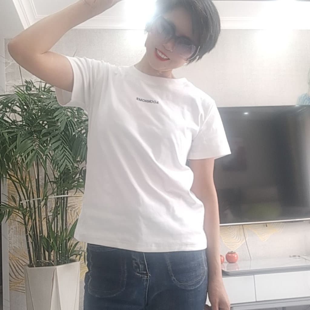 Fim bens cor sólida simples letras bordadas ombro genuíno manga curta camiseta feminina verão puro algodão All-Match top