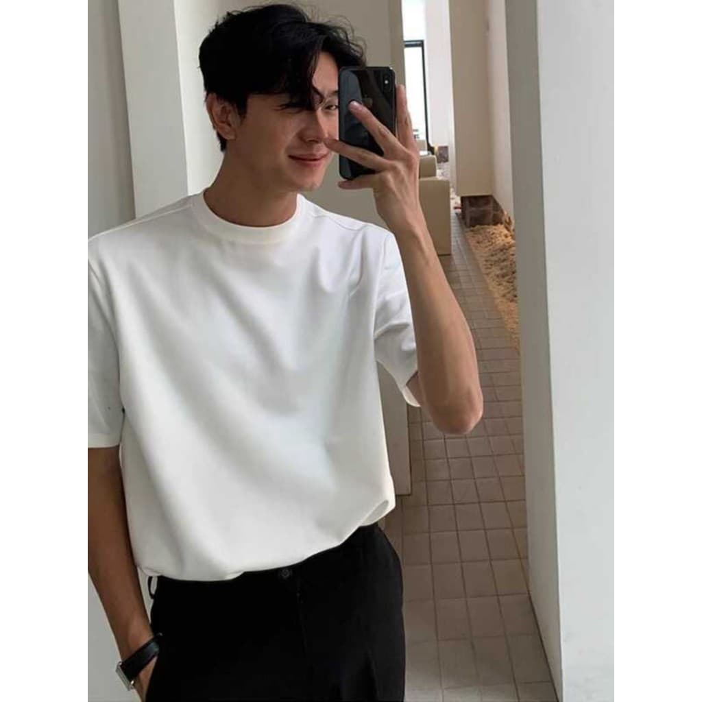 Verão em torno do pescoço de manga curta camiseta masculina puro algodão versão coreana solta na moda All-Match cor sóli