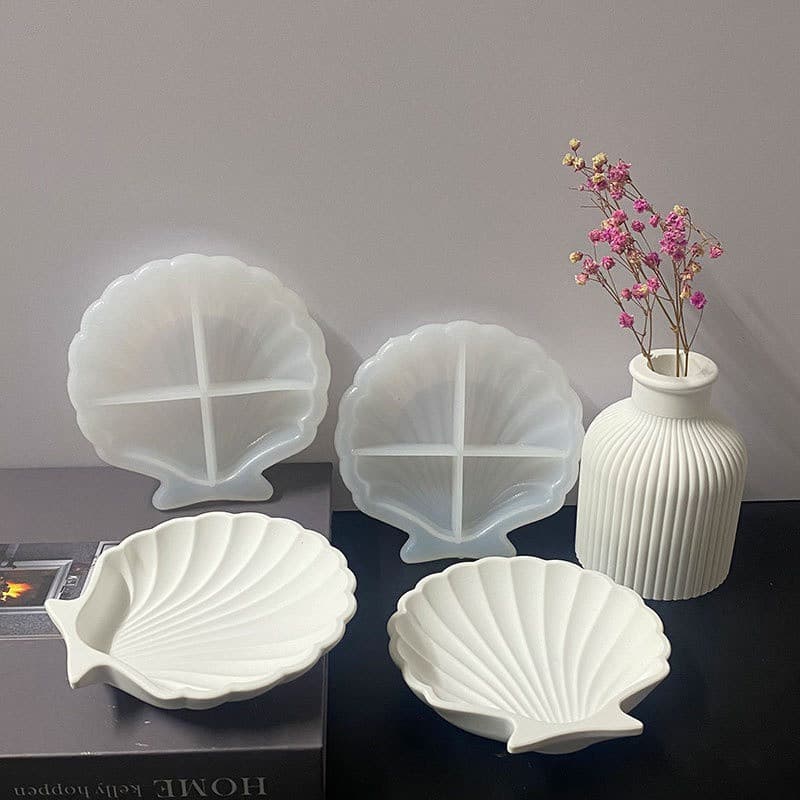 Moldes de silicone para bandejas em formato de concha, joias de resina epóxi, conchas e gesso.