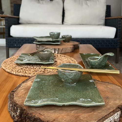 Kit Sushi 10 Peças Cerâmica Premium Orgânica 1o Linha Verde