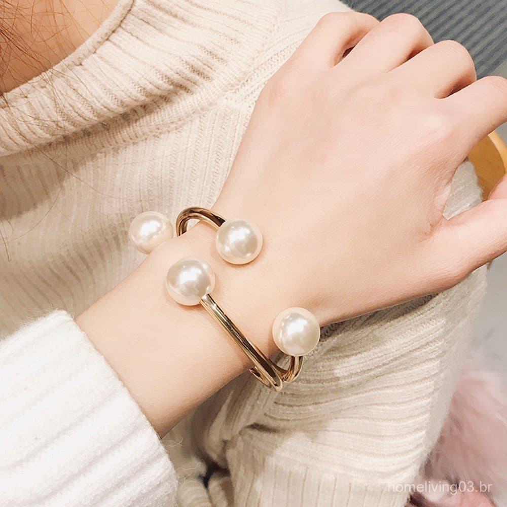 Pulseira de pérolas de celebridades da internet europeias e americanas, elegante e versátil, pulseira de pérolas de dupl