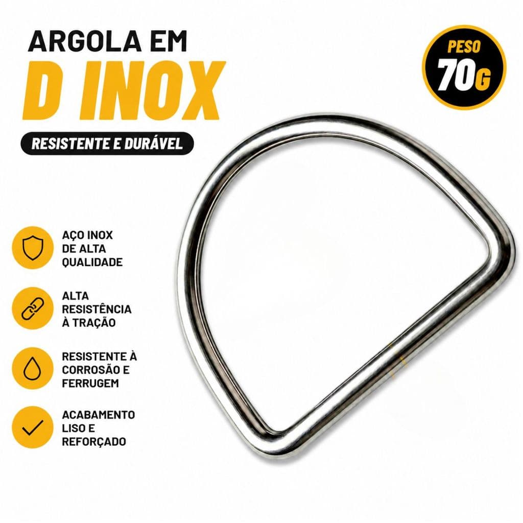 Meia Argolas D em Aço Inox 8 cm