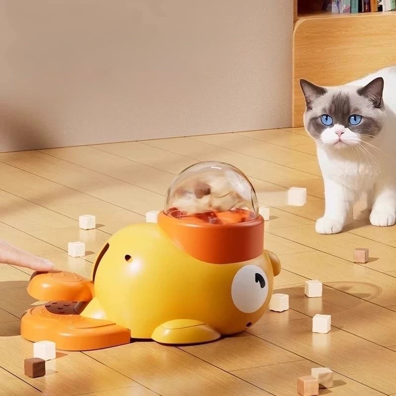 Brinquedo Distribuidor Interativo para Gatos Forma De Patinho Antiansiedade - Divertido