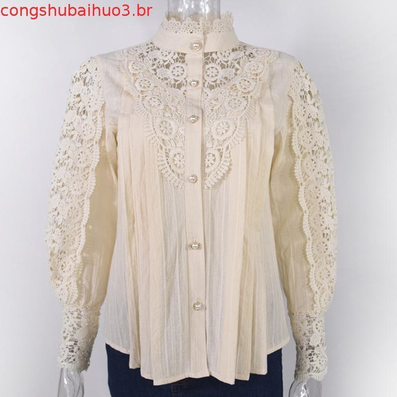 Csas De Verão Vintage Lace Blusa Para Mulheres Nova Csa De Algodão Coreana Botão Loose Tops Casual Feminina Ladies Blus