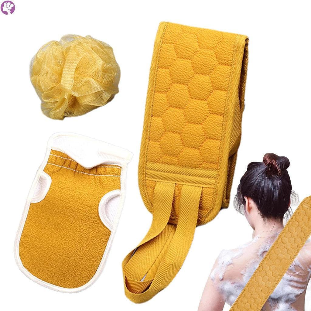 Conjunto de 3 peças Purificador de Banho Placa Esfoliante para Costas e Luvas para Pele Seca, Áspera e Sensível YCBX