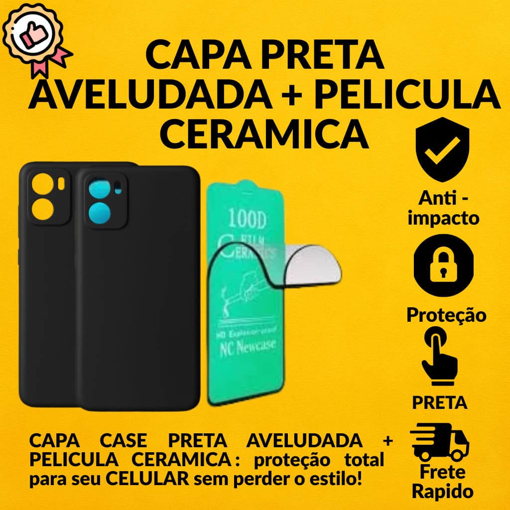 Kit Capa Aveludada Preta + Pelicula Ceramica – Compatível com Motorola Edge 40 Neo, Edge 40 Pro, Edge 50, Edge 50 Neo