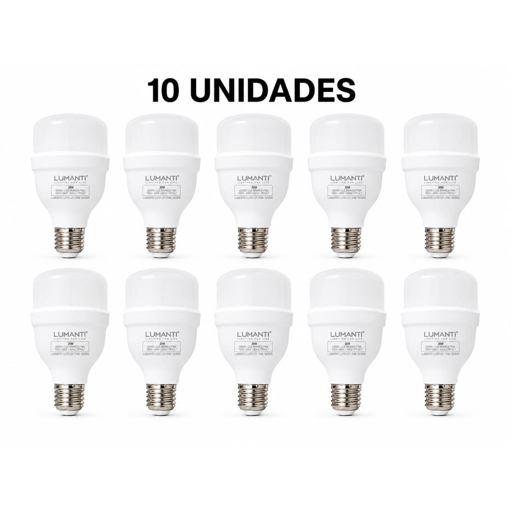 Kit 10 Lâmpadas Super Led Mini 20w E27 Bivolt 6500K Alta Potencia 1600 Lumens Lumanti