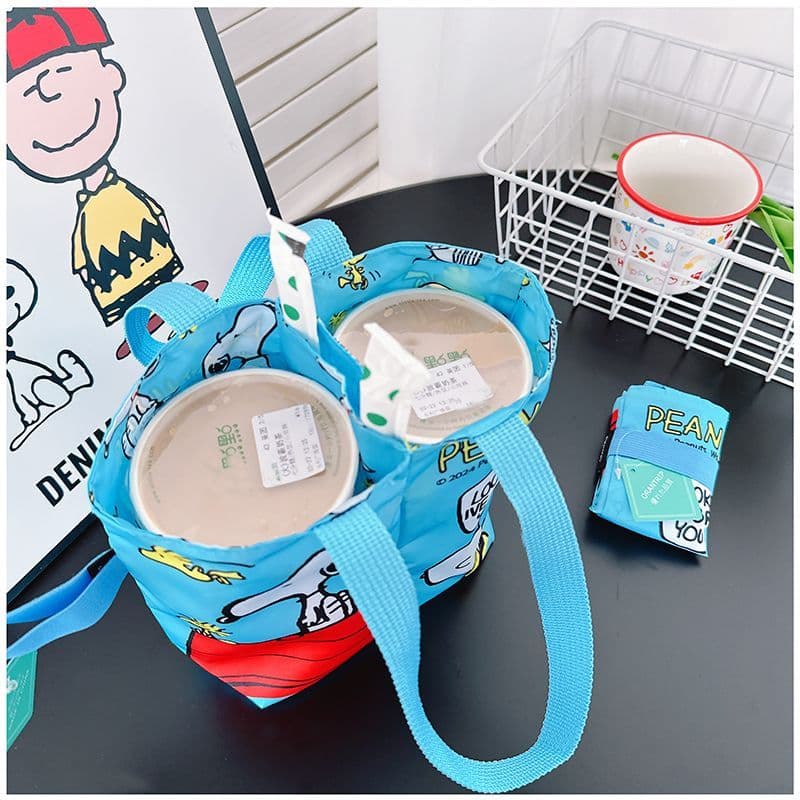 Japonês novo estilo dos desenhos animados Snoopy Flip copo saco dois copos leite chá bebida café garrafa térmica saco de