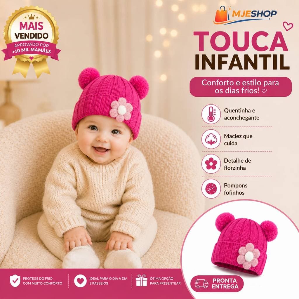 Touca Bebê infantil Inverno Quentinha Com Pompom Macia Estilo Menina Forrada