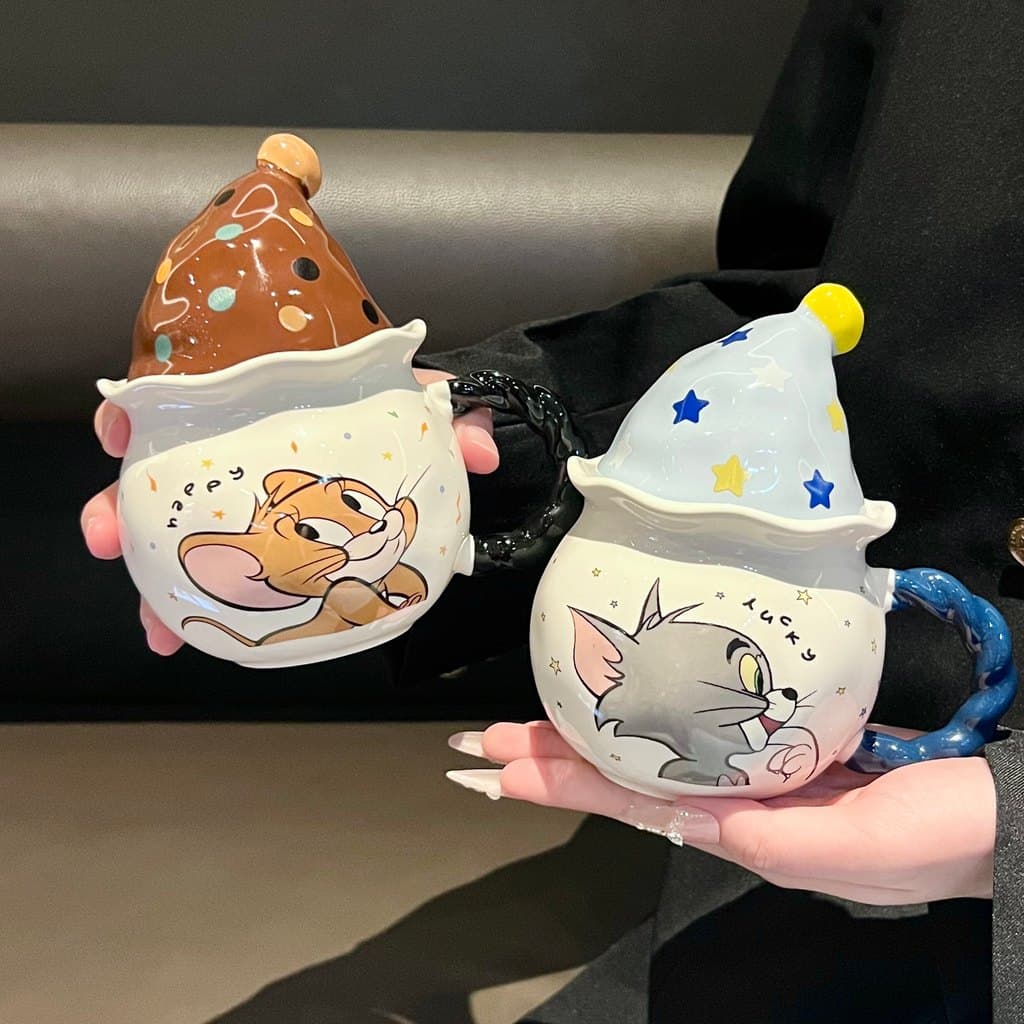[Frete grátis] Copo de água Copo térmico Copo de café Caneca fofa de desenho animado Copo de água Gato e rato Caneca mág