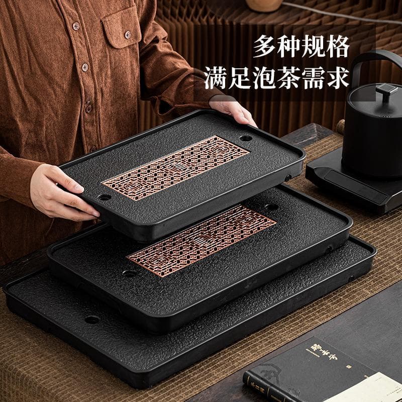 Bandeja de chá de ébano, imitação de melamina de plástico cerâmico, mesa de chá, bandeja chinesa simples, armazenamento