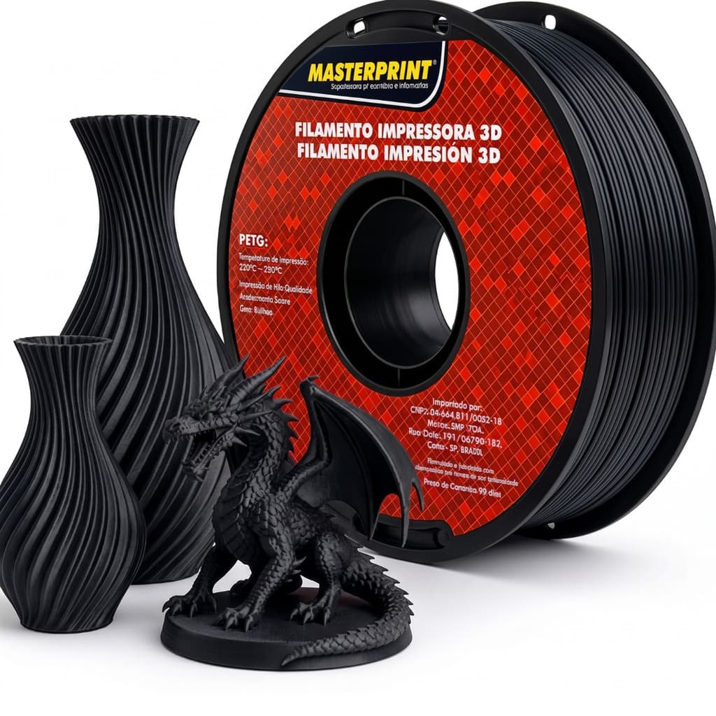 Filamento PETG Preto 1kg 1,75mm Qualidade Profissional Impressora 3D