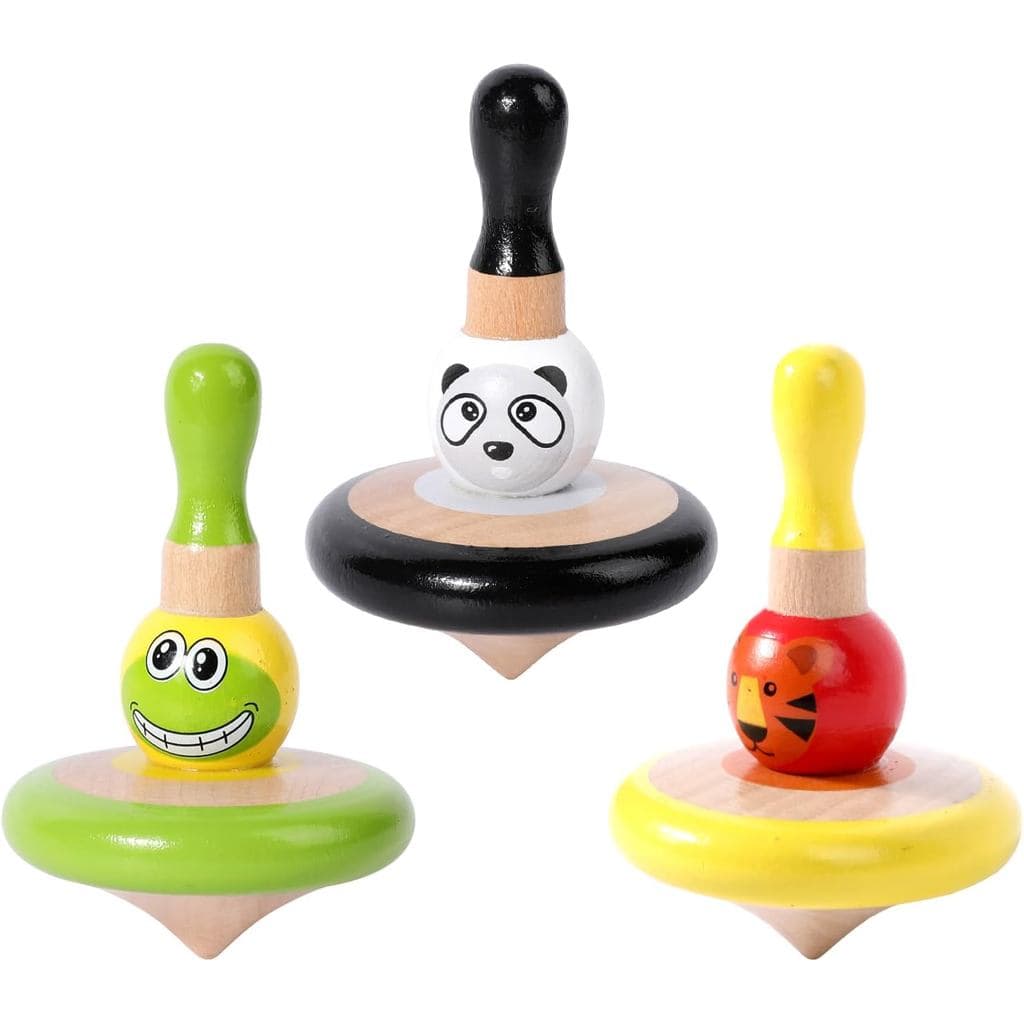 WODI 3PCS Piões de Madeira - Brinquedos de Giroscópio com Animais Adoráveis para Crianças Pequenas, Presente Educacional