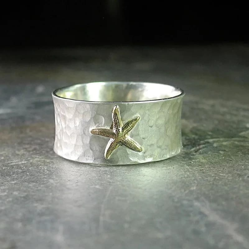 Anel Largo com Design de Estrela-do-Mar, Joia de Moda Fornecida Diretamente Fabricante