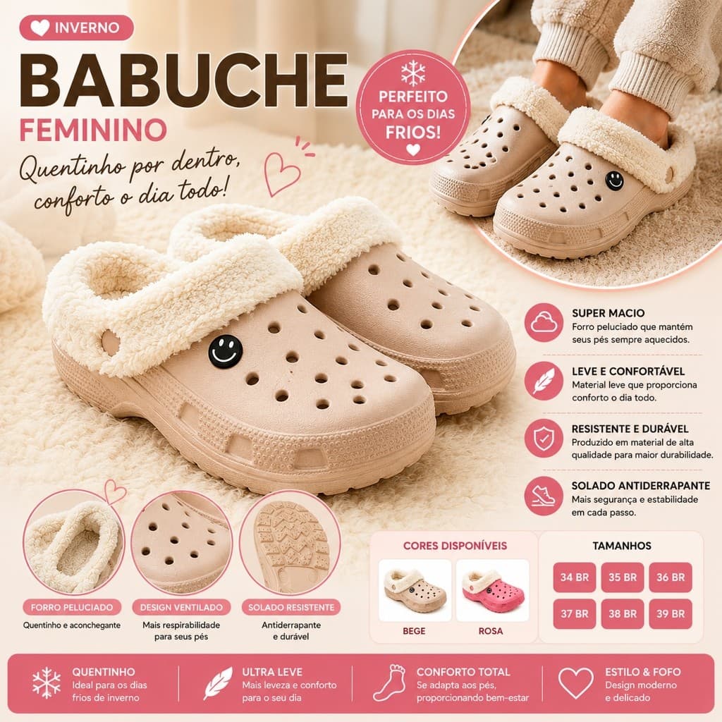 Babuche Pantufa Feminino Frio Moda Inverno Pelo Macio - ENVIO HOJE