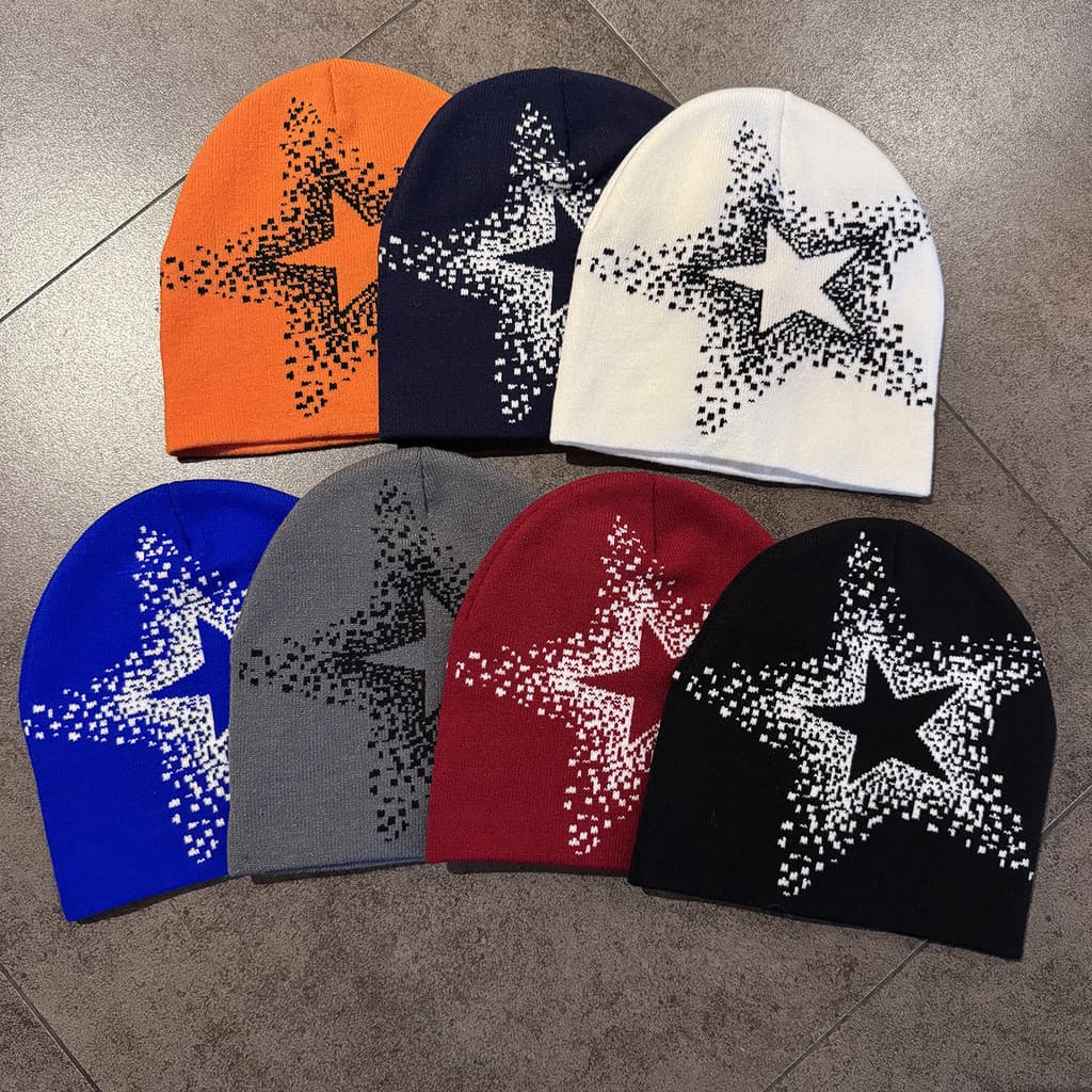Estilo americano estrela de cinco pontas Jacquard chapéu de malha feminino outono inverno novo estilo quente proteção de