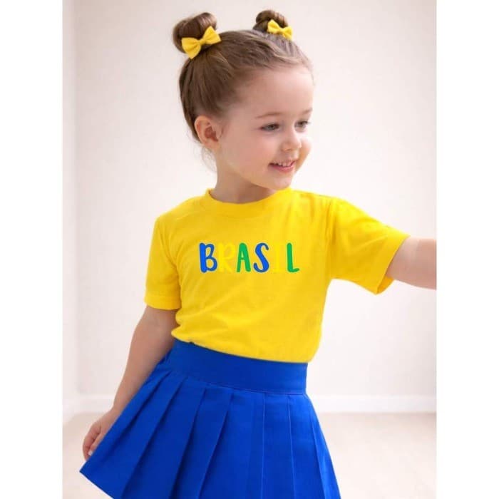 Camiseta Algodão Infantil Estampa Brasil Colorido 1009 Copa do Mundo Menina Torcedora Brasileira Jogos de Futebol