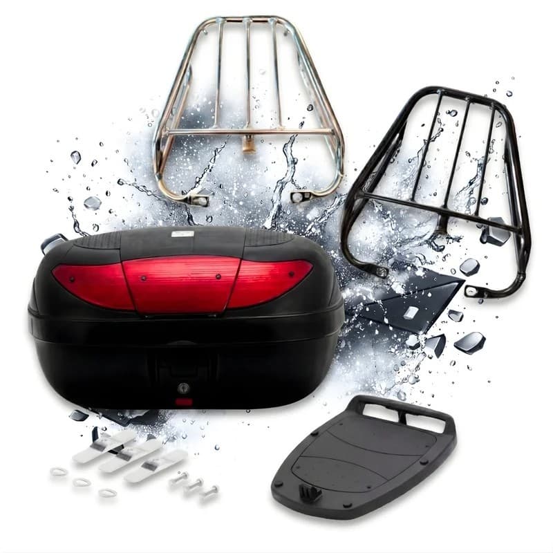Kit Bagageiro Churrasqueira Ybr + Baú Bauleto 45 Litros 2000 2001 2002 2003 2004 2005 2006 2007 2008 Preto Cromado