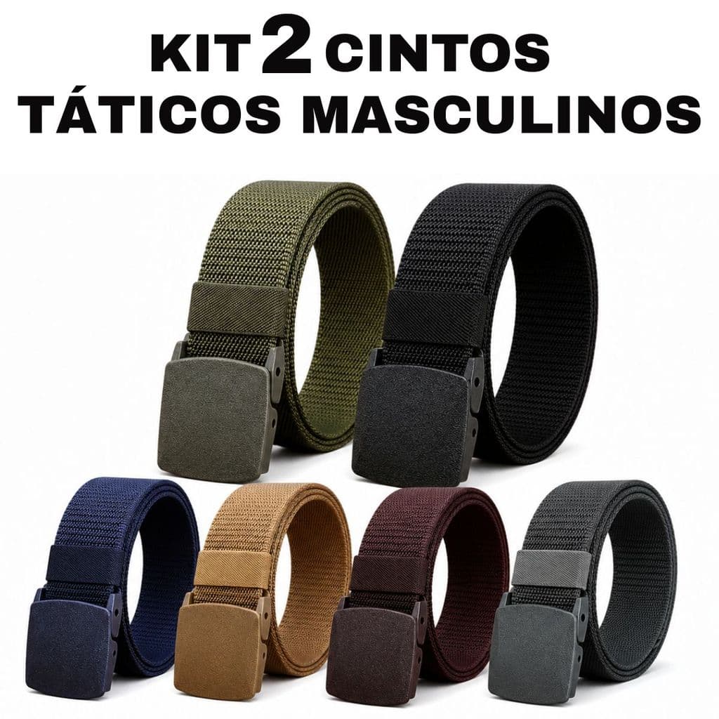 Kit 2 Cintos Masculinos em Nylon 120cm Com Fivela de Engate Rápido Ajustável e Resistente