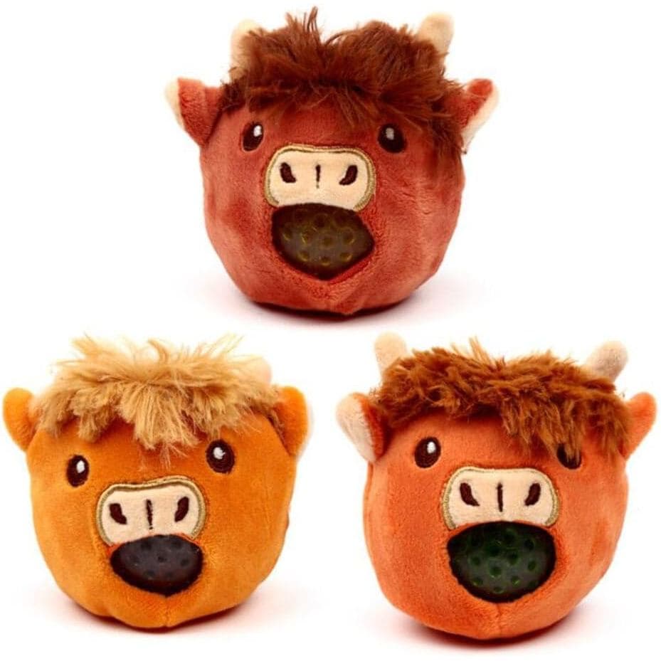 Puckator Queasy Squeezies Highland Coo Cow Brinquedo de Pelúcia Apertável - Presentes Divertidos para Exames, Bolas Anti