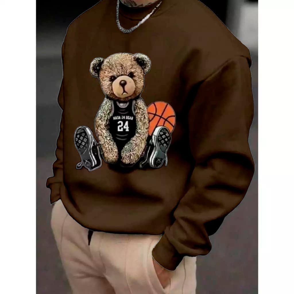 Moletom Careca Urso Basquete Gola Redonda Casaco Feminino Masculino Flanelado Unissex Inverno Frio Algodão
