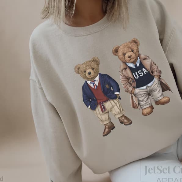 Moletom Feminino Estampa Casal Urso Usa Blusa De Frio Suéter Bear Estampado Tendência 2026 Outono Inverno Moderno