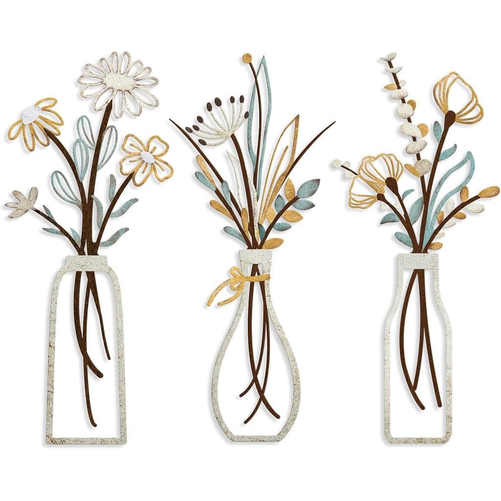Pigort3PiecesMetalFlowersWallArt - Decoração Rústica Estilo Fazenda, Decoração Simples para Sala de Estar, Banheiro, Qua