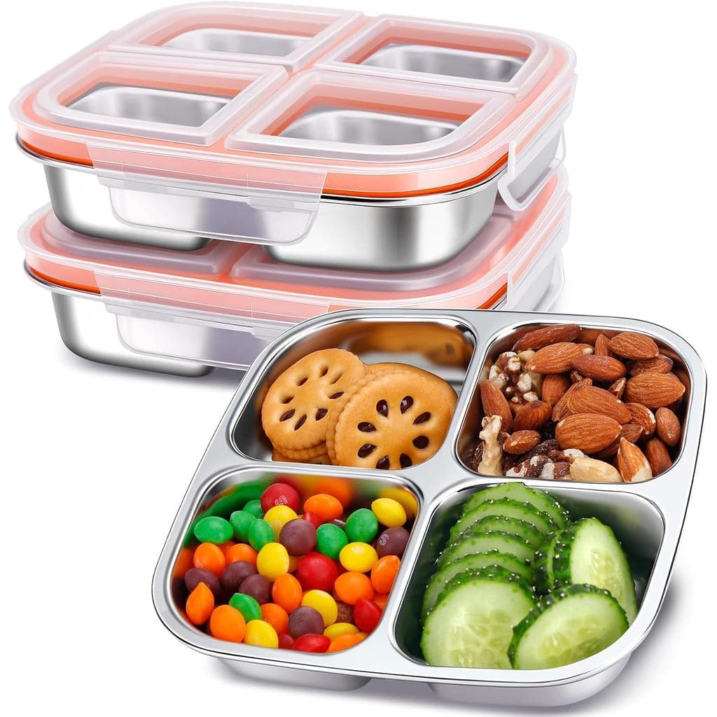 KTKUDY Conjunto de 3 Recipientes para Lanches em Aço Inoxidável - Caixa de Lanches Dividida - Recipientes para Preparaçã