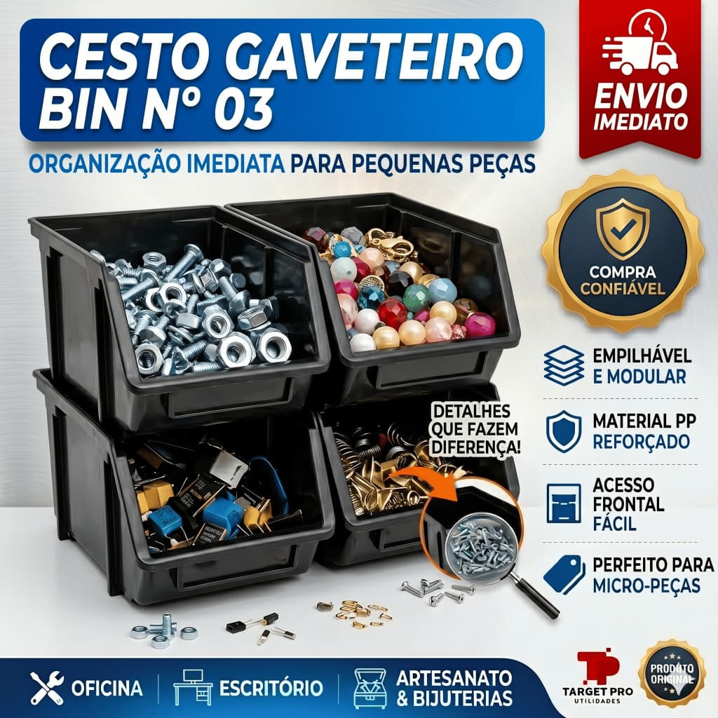 Gaveta Plastica BIN Organizadora Para Estante N° 3 Preta 10 pçs Parafuso Porcas Bijuteria Maquiagem