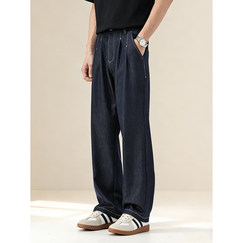 Estilo de dinheiro antigo solto em linha reta Casual cor primária Jeans masculino verão 2026 novo estilo Drape respiráve