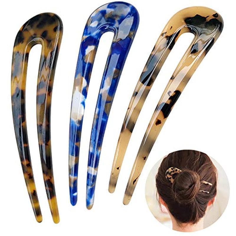 HYFEEL Garfos De Cabelo Franceses Concha De Tartaruga Em Forma De U Updo Grampos Para Cabelos Finos E Grossos , Acetato