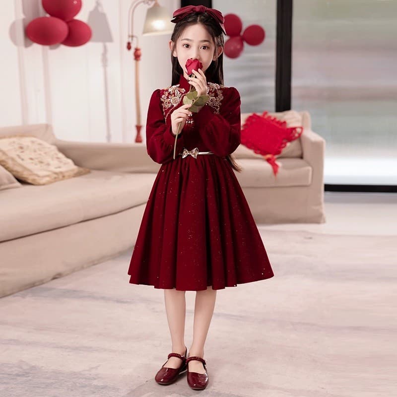 Meninas outono inverno novo estilo moda princesa estilo vestido saia médio grande crianças meninas temperamento ano novo