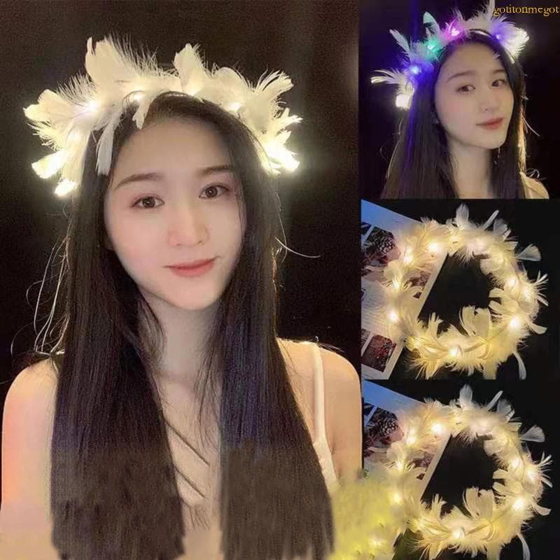 gotitonmegot LED Pena Tiara Festa Aniversário Coroa Acender Anjo Bandana Luminosa Cocar