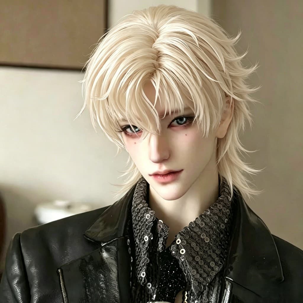 Peruca de boneca em escala 1/3 1/4 1/6, cauda de lobo masculina, peça de cabelo falso multicolorido estilo anime.