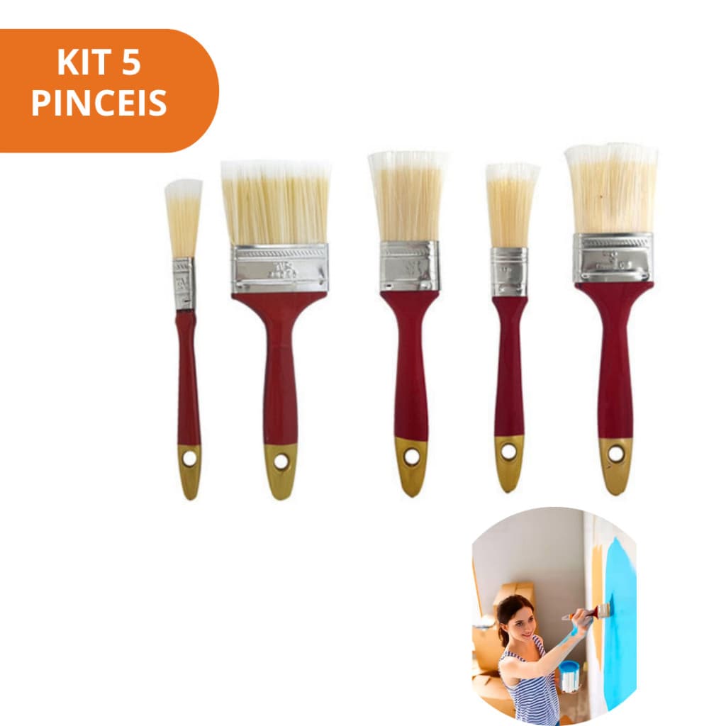Kit 5 Pincéis Trincha para Pintura Construção Multiuso Vários Tamanhos