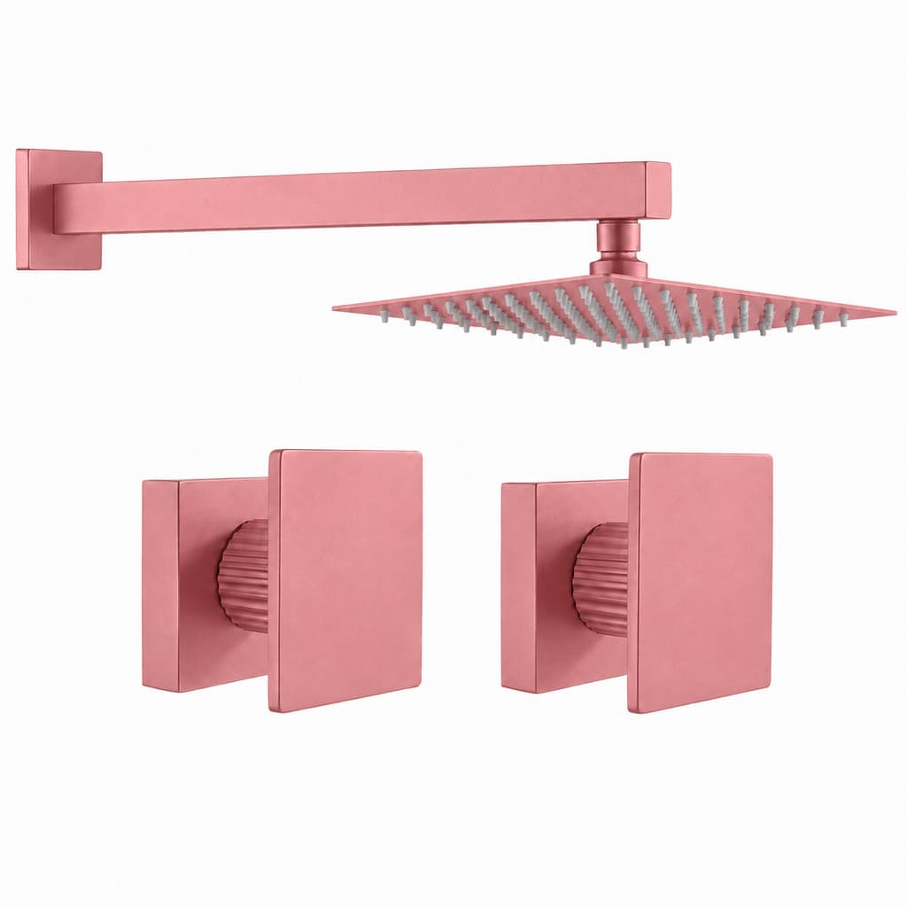 Kit Ducha Quadrada 20x20 Slim Ultra Fina + 2 Acabamentos para Registro base deca Cogumelo Até 1''Pol Rose-Gold Fosco