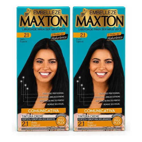 Kit 2 Tintura Maxton Preto Especial 2.1 Coloração Creme 2.1 Preto Especial